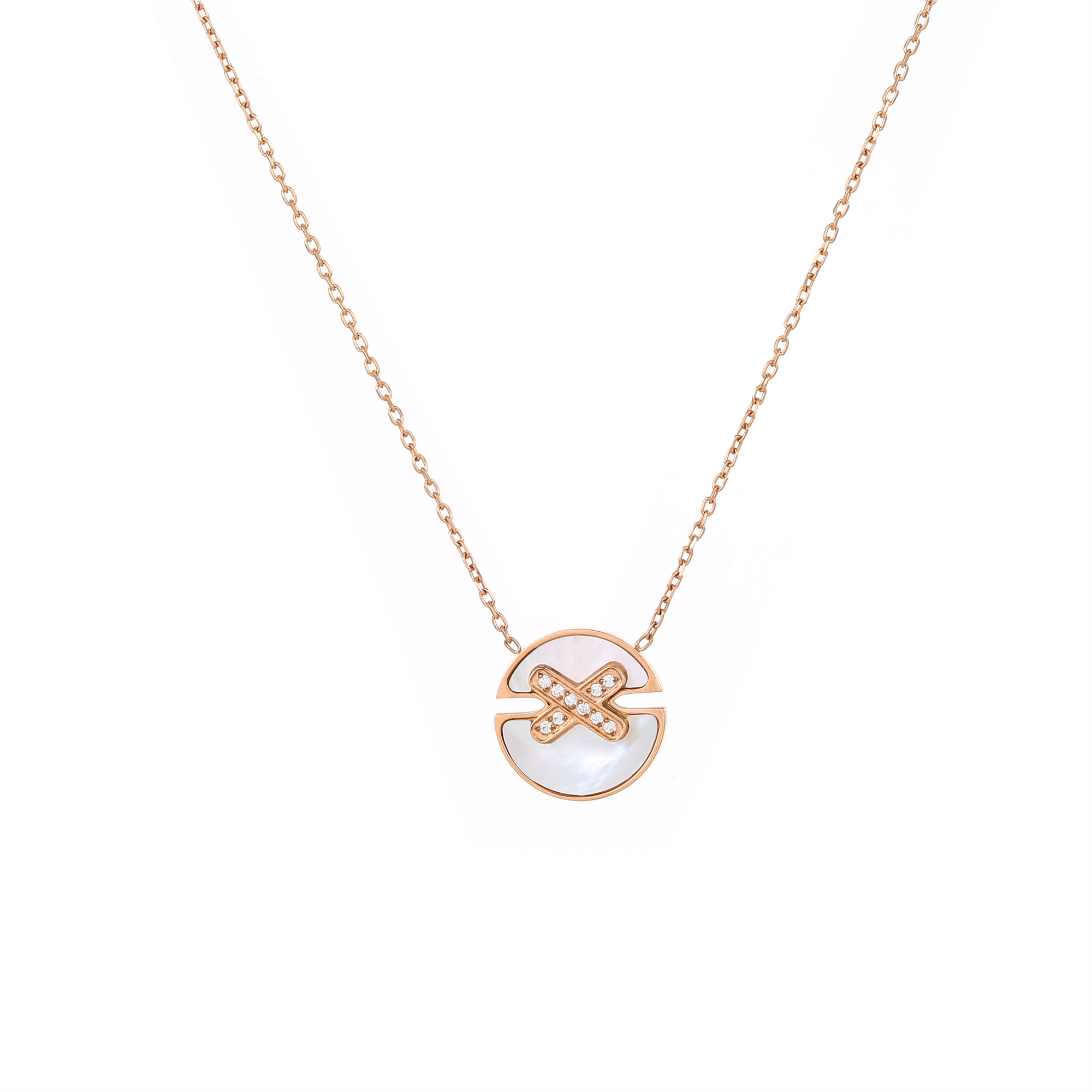 304 Stainless Steel Shell Rose Gold Plated Simple Style Classic Style Plating Round Shell Zircon Pendant Necklace display picture 1