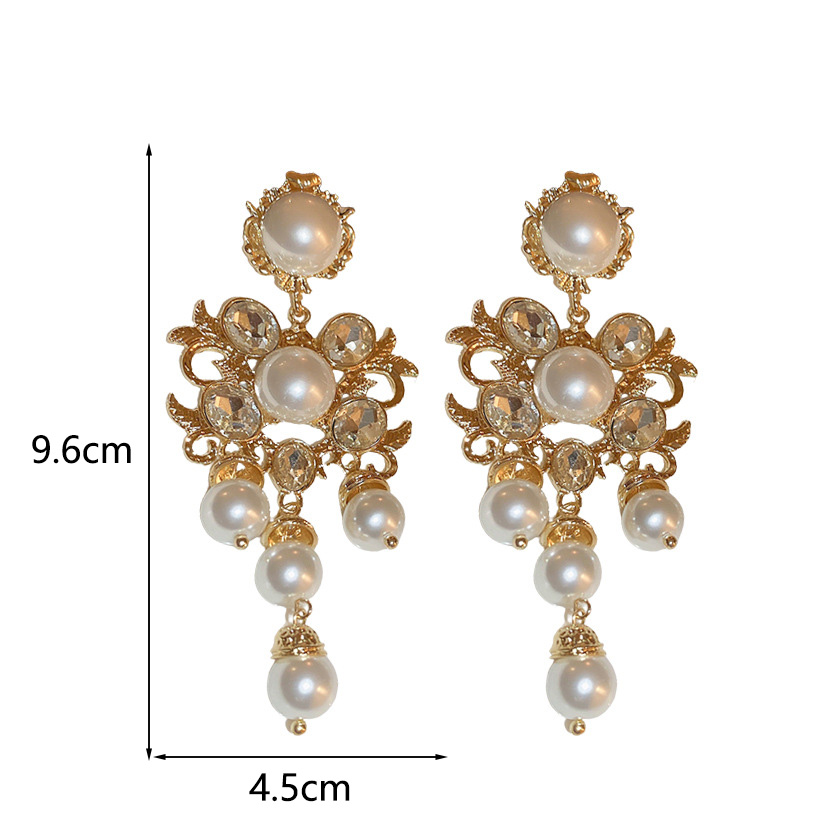 1 Paire Élégant Dame Style Classique Fleur Incruster Alliage De Zinc Perles Artificielles Strass Boucles D'oreilles display picture 1