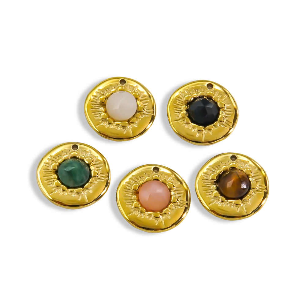 1 Piece 15*15mm 304 Stainless Steel Natural Stone 14K Gold Plated Round Pendant display picture 3
