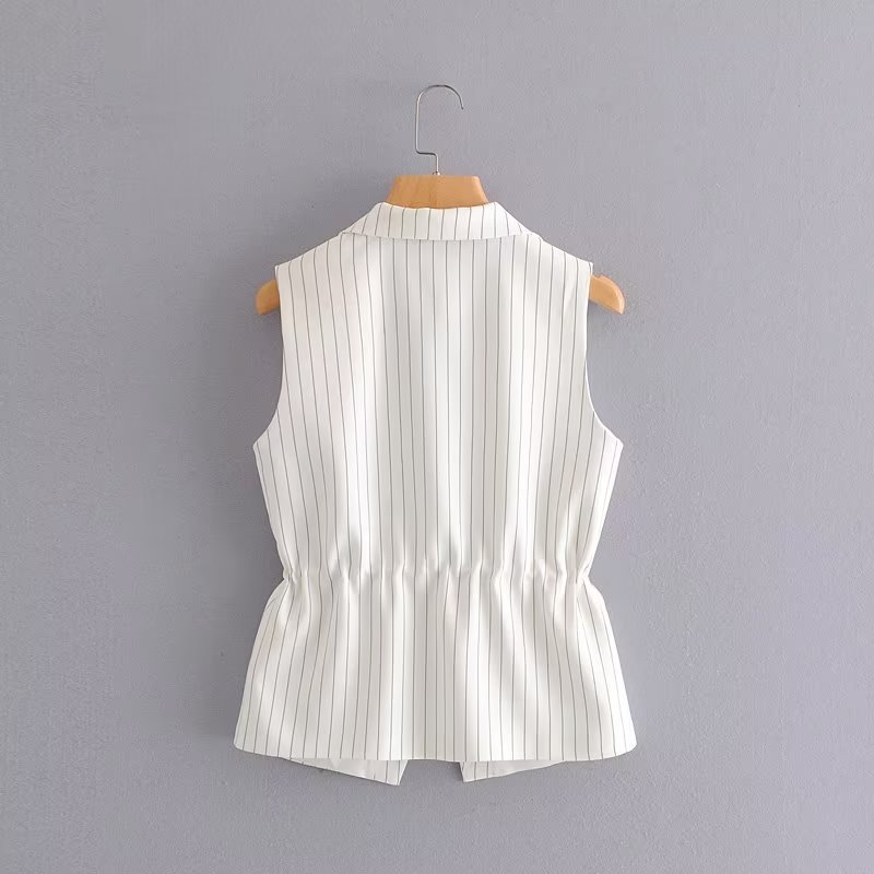 Women's Sleeveless Tank Tops Button British Style Stripe display picture 14