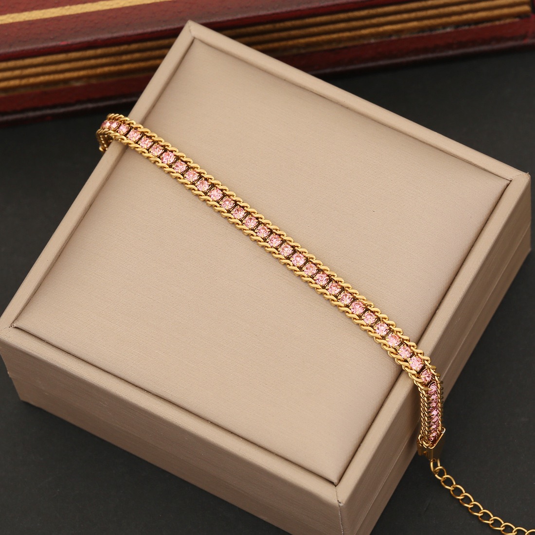 Simple Style Classic Style Color Block Stainless Steel 18K Gold Plated Artificial Diamond Bracelets In Bulk display picture 4