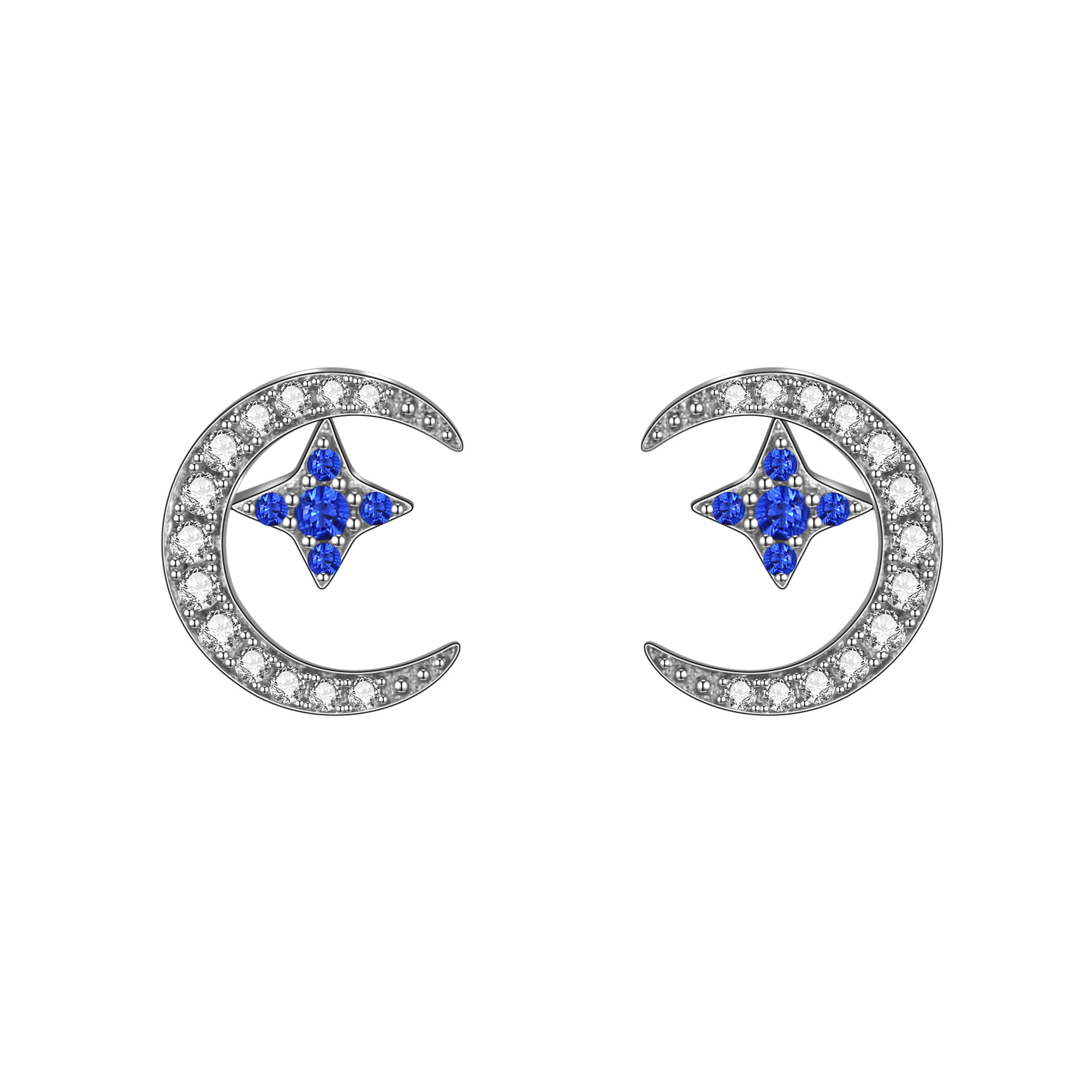 1 Pair IG Style Elegant Modern Style Moon Inlay Sterling Silver Zircon Ear Studs display picture 3