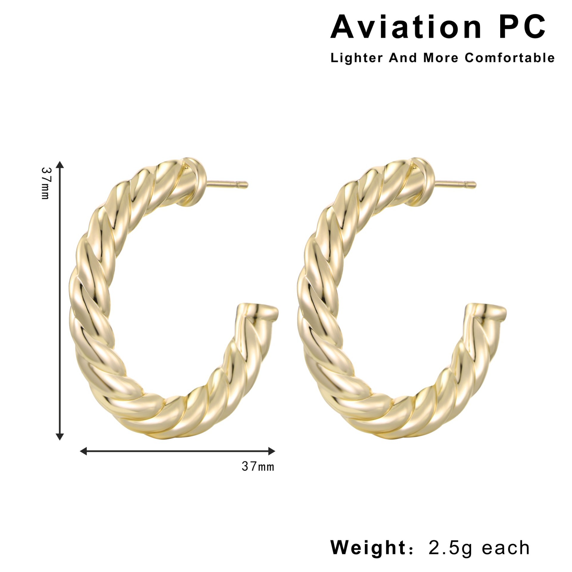 1 Pair Casual Elegant Lady Circle Aviation Pc 18K Gold Plated Hoop Earrings display picture 2