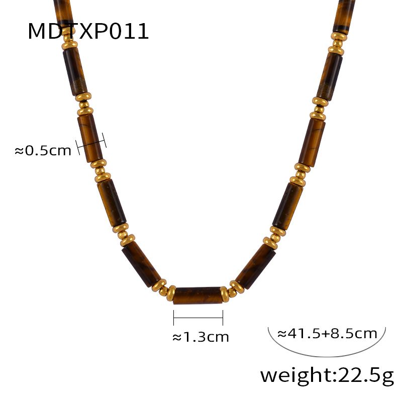 Elegant Retro Lady Round Oval Lines Tiger Eye Titanium Steel Beaded Plating Women's Earrings Necklace display picture 9