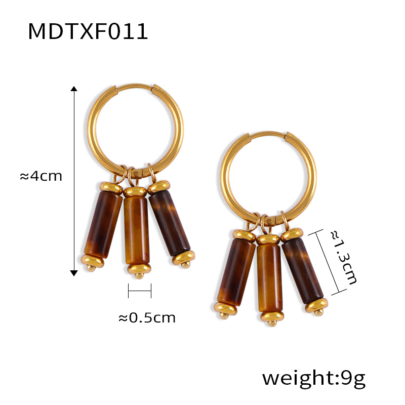 Elegant Retro Lady Round Oval Lines Tiger Eye Titanium Steel Beaded Plating Women's Earrings Necklace display picture 7