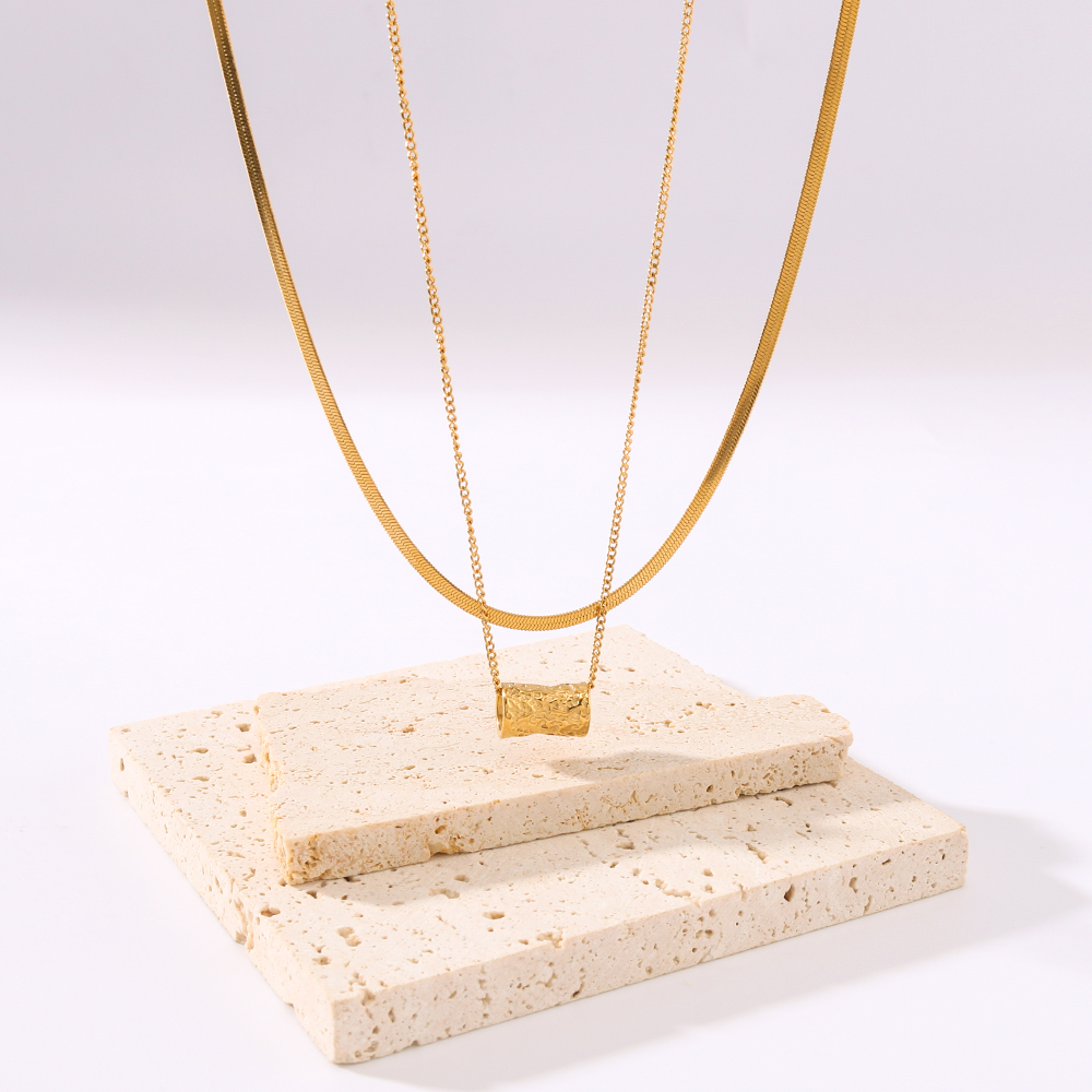304 Stainless Steel 18K Gold Plated IG Style Simple Style Geometric Double Layer Necklaces display picture 1