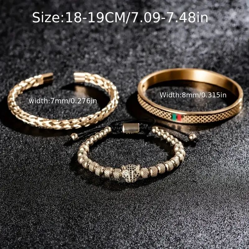 304 Stainless Steel Copper 18K Gold Plated Hip-Hop Retro Inlay Jaguar Zircon Bracelets display picture 7