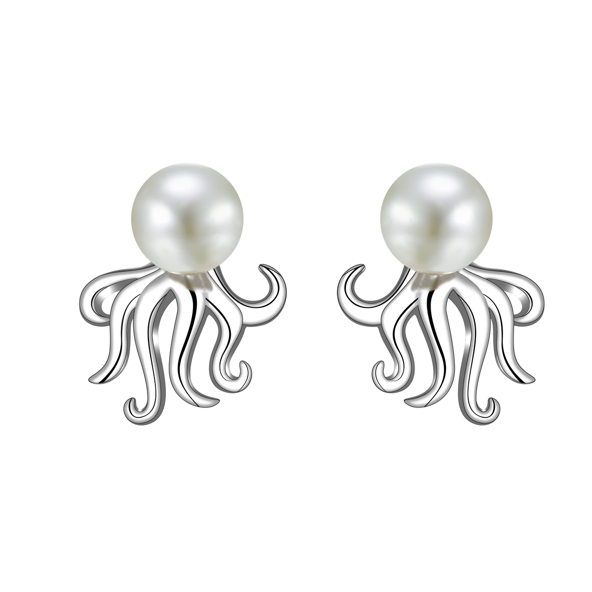 1 Pair IG Style Elegant Marine Style Octopus Inlay Sterling Silver Pearl Ear Studs display picture 3