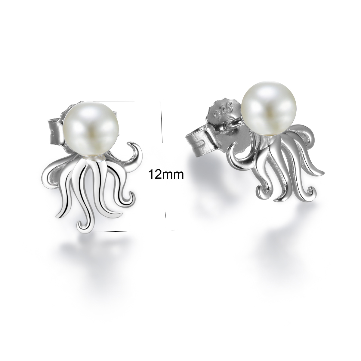 1 Pair IG Style Elegant Marine Style Octopus Inlay Sterling Silver Pearl Ear Studs display picture 4