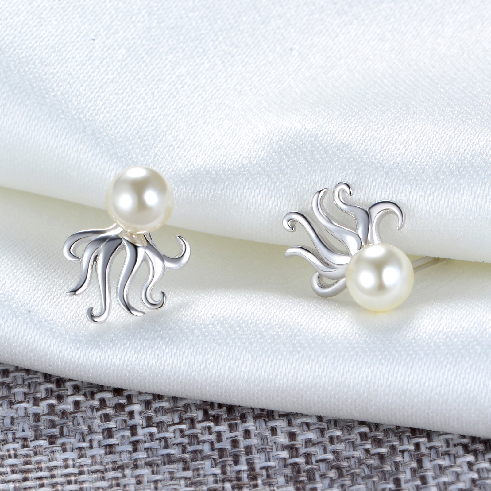 1 Pair IG Style Elegant Marine Style Octopus Inlay Sterling Silver Pearl Ear Studs display picture 2