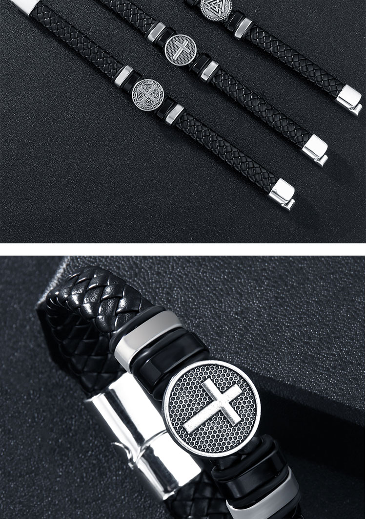 Hip-Hop Classic Style Cool Style Triangle Cross Symbol Pu Leather Alloy Men's Wristband display picture 2