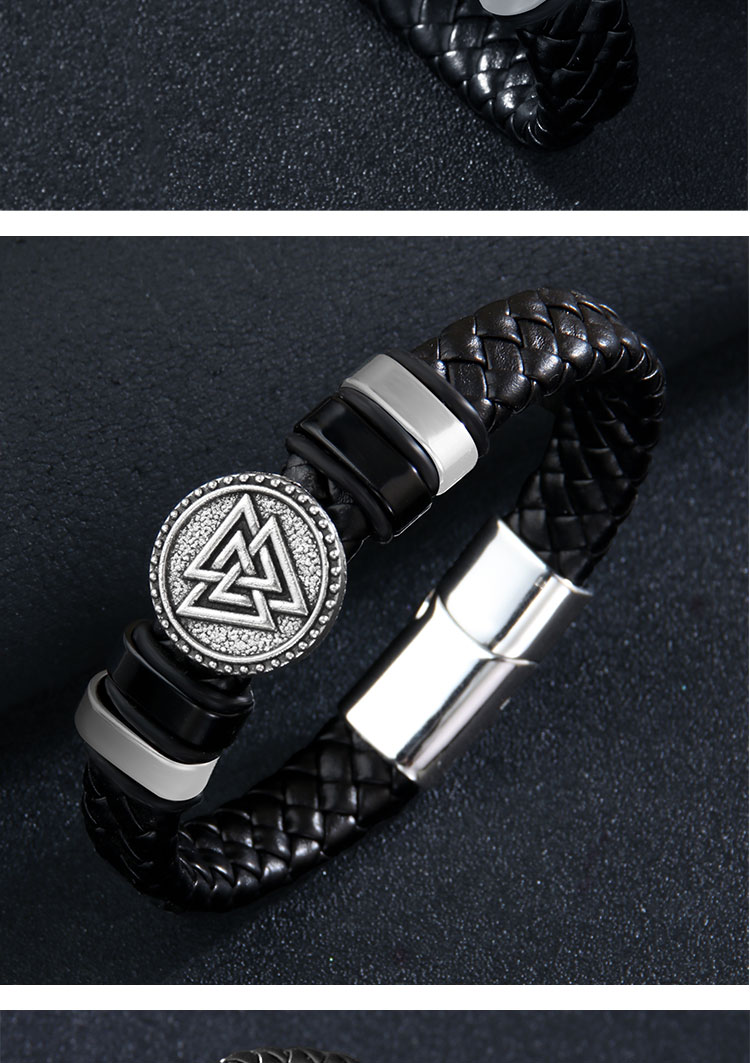 Hip-Hop Classic Style Cool Style Triangle Cross Symbol Pu Leather Alloy Men's Wristband display picture 3