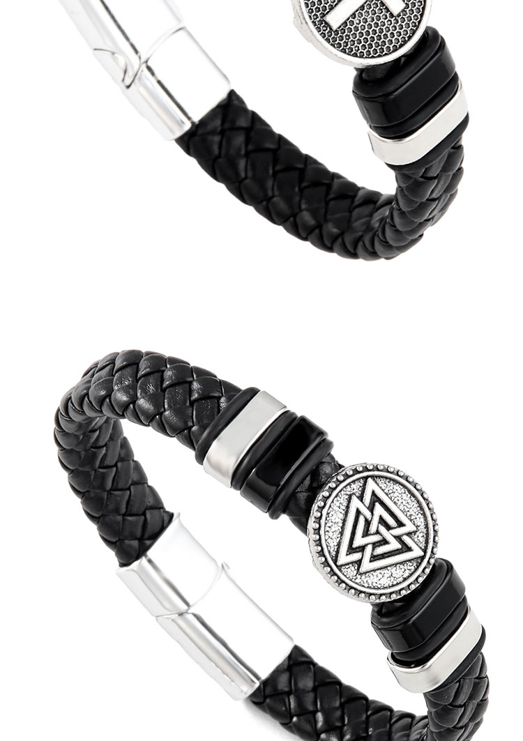 Hip-Hop Classic Style Cool Style Triangle Cross Symbol Pu Leather Alloy Men's Wristband display picture 5