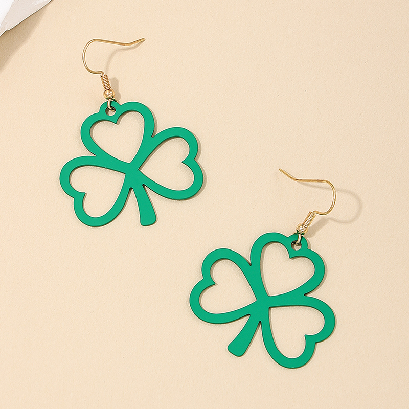 1 Pair Casual Simple Style Shamrock Hollow Out Alloy Drop Earrings display picture 3