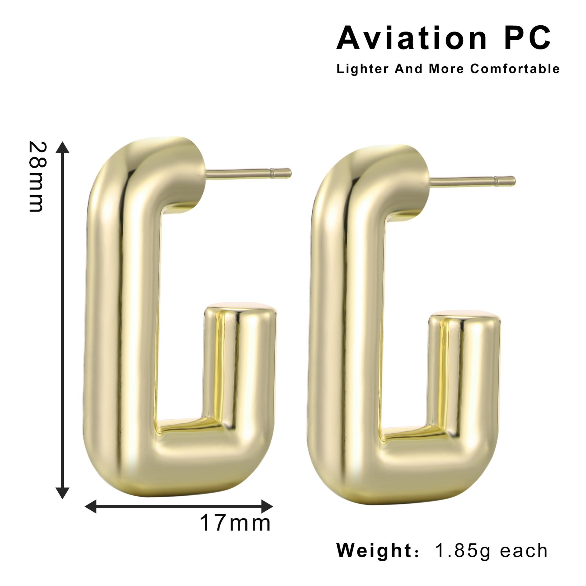 1 Pair Casual Elegant Lady Geometric Aviation Pc 14K Gold Plated Hoop Earrings display picture 1