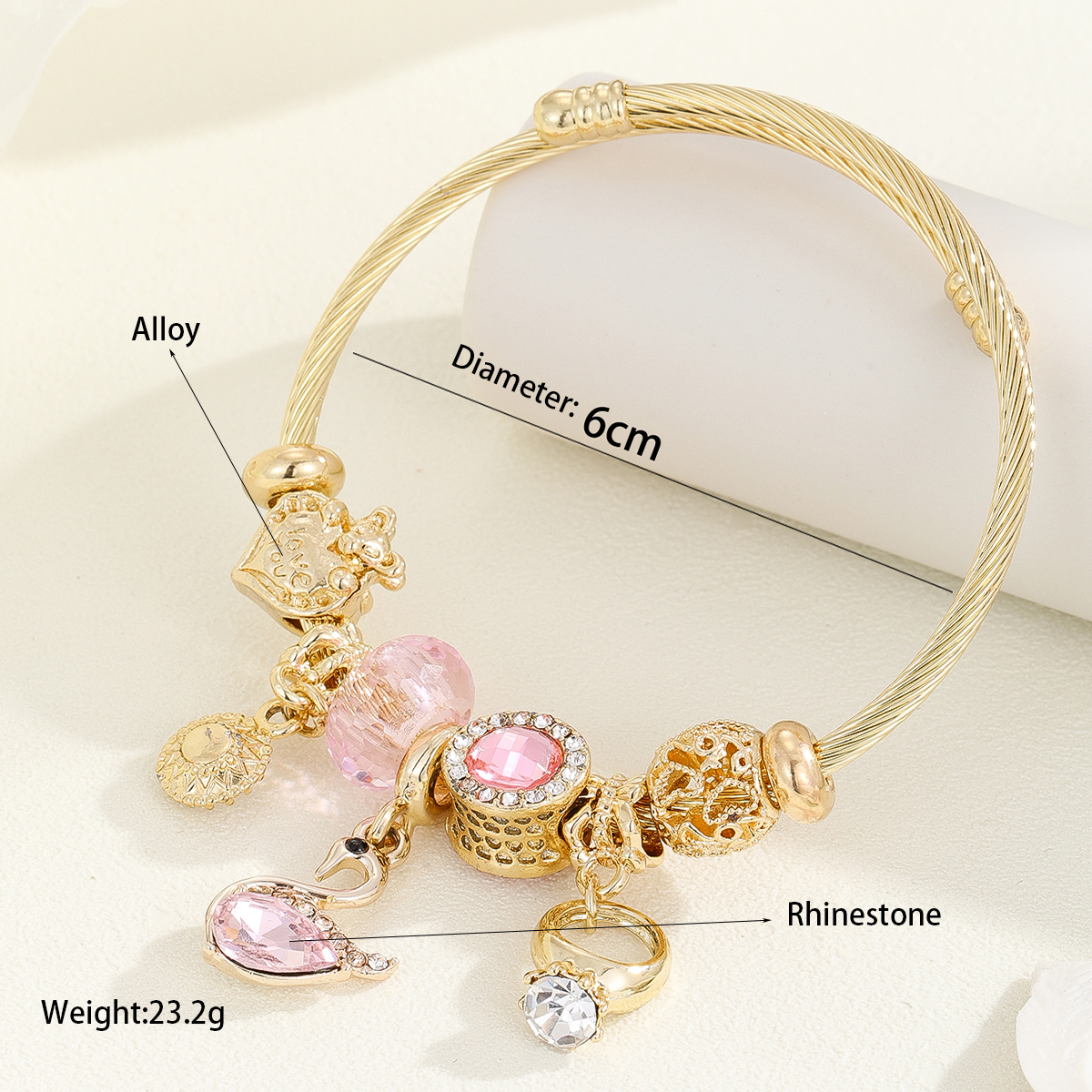 Wholesale Jewelry Casual Modern Style Classic Style Swan Cat Elephant Alloy Resin Titanium Steel Rhinestones 14K Gold Plated Enamel Inlay Bangle display picture 1