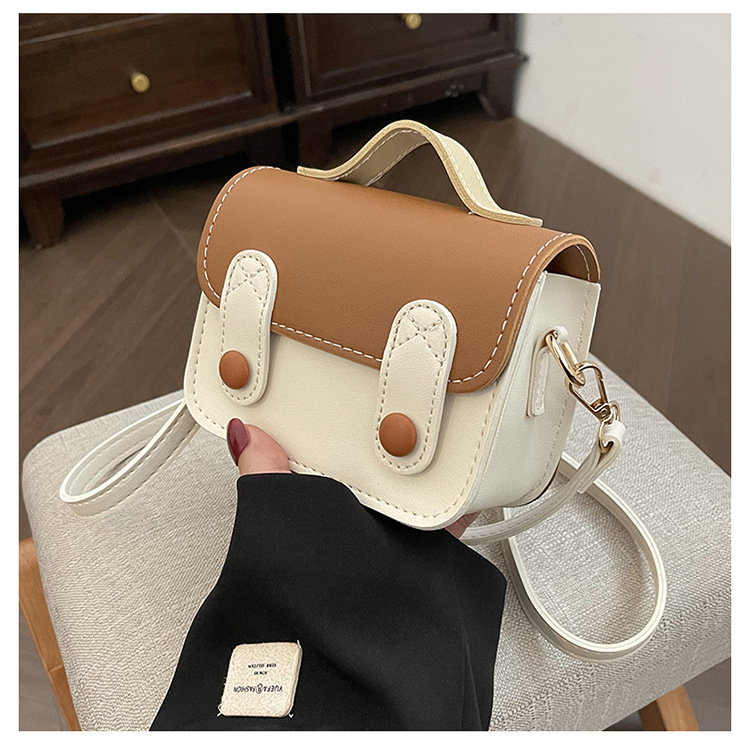 Women's Small Pu Leather Color Block Cute Square Flip Cover Crossbody Bag display picture 2