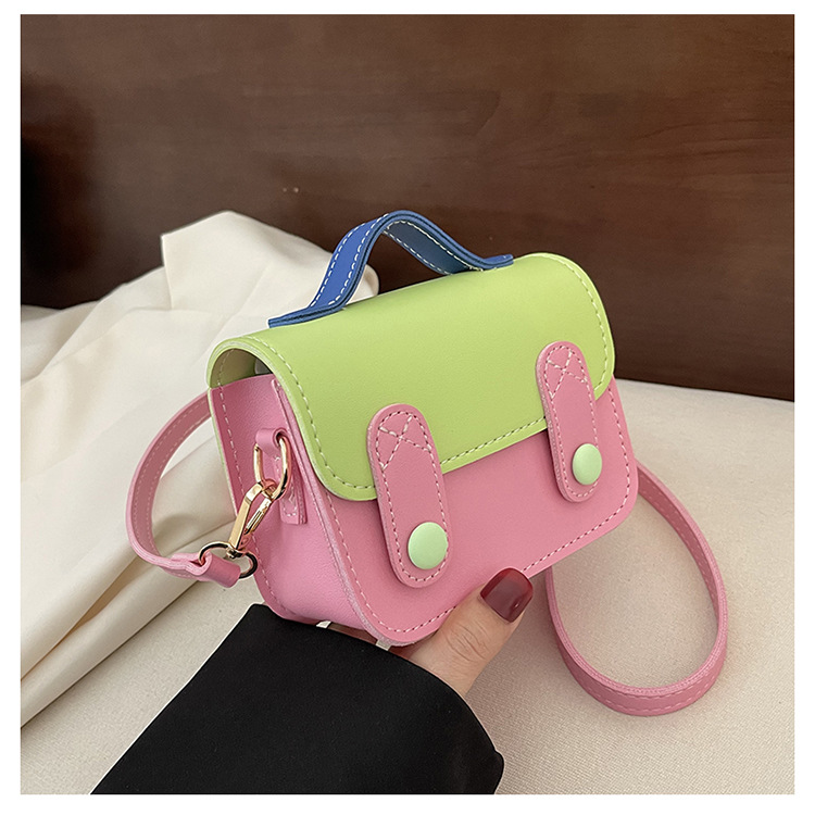 Women's Small Pu Leather Color Block Cute Square Flip Cover Crossbody Bag display picture 3