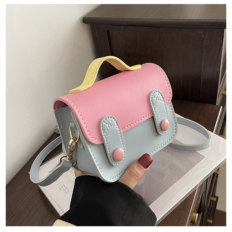 Women's Small Pu Leather Color Block Cute Square Flip Cover Crossbody Bag display picture 7