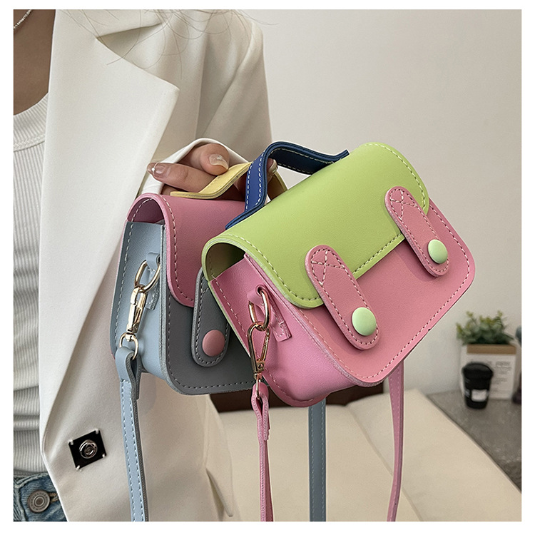 Women's Small Pu Leather Color Block Cute Square Flip Cover Crossbody Bag display picture 11