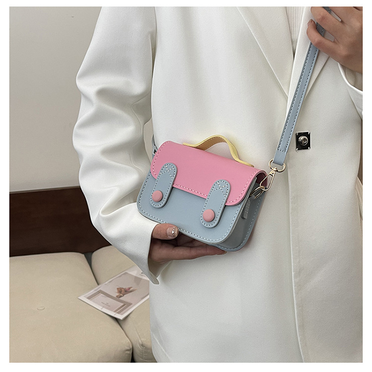 Women's Small Pu Leather Color Block Cute Square Flip Cover Crossbody Bag display picture 18