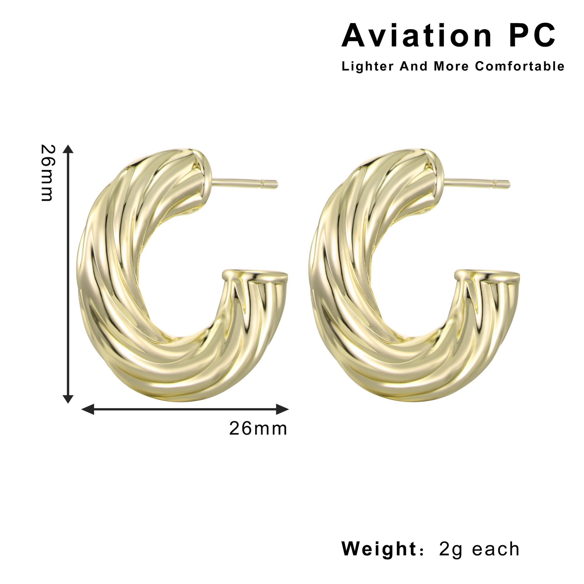 1 Pair Casual Elegant Lady Circle Aviation Pc 14K Gold Plated Hoop Earrings display picture 1