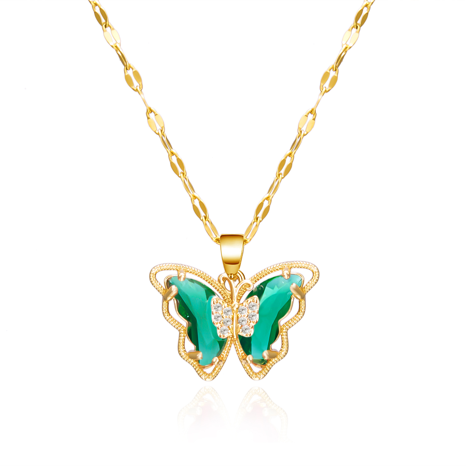 Copper IG Style Fairy Style Korean Style Inlay Butterfly Zircon Pendant Necklace display picture 11