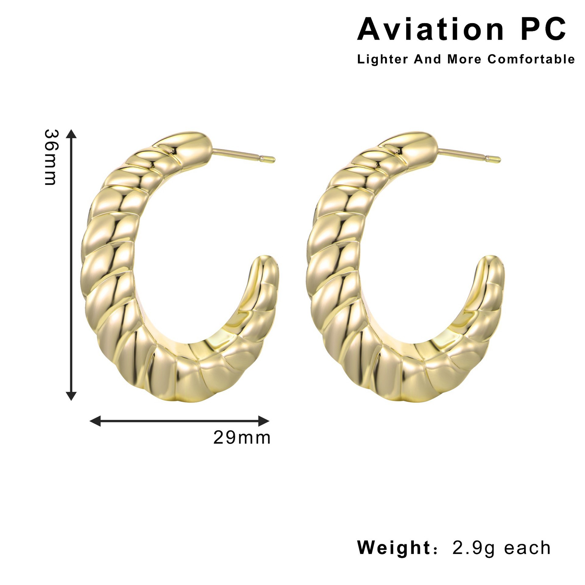 1 Pair Elegant Lady Modern Style Round Aviation Pc 14K Gold Plated Hoop Earrings display picture 1
