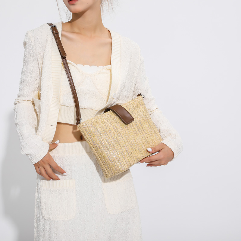 Women's Straw Color Block Vacation Beach Sewing Thread Zipper Straw Bag display picture 12
