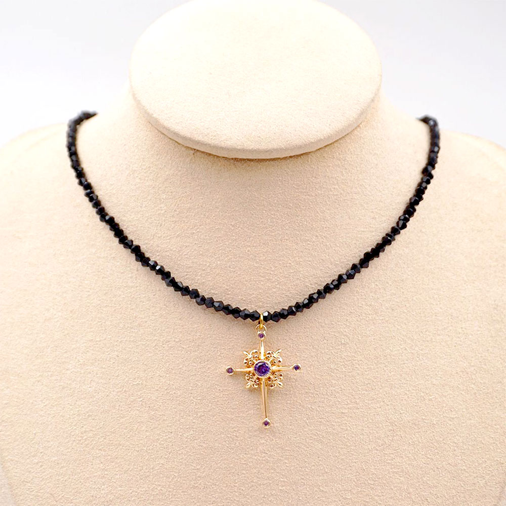 Wholesale Casual Modern Style Simple Style Cross 304 Stainless Steel Artificial Crystal Copper Inlay Gold Plated Zircon Pendant Necklace display picture 1