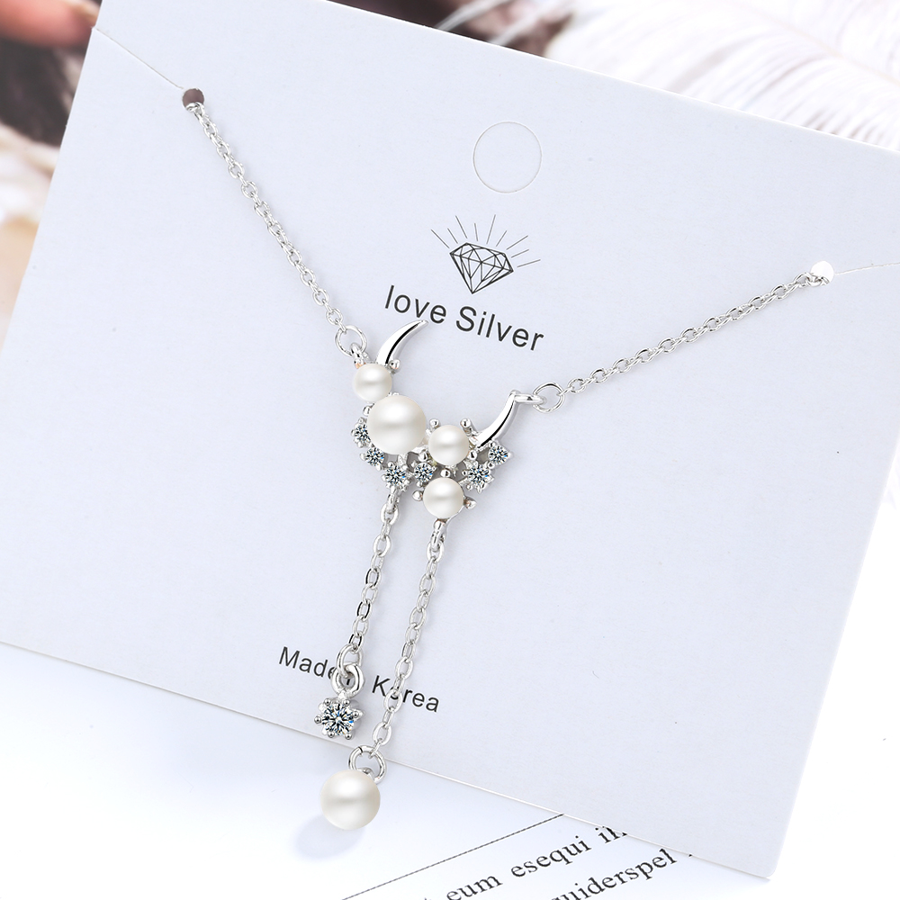 IG Style Lady Simple Style Star Moon Artificial Pearl Copper Plating Inlay Rhinestones Women's Pendant Necklace display picture 8
