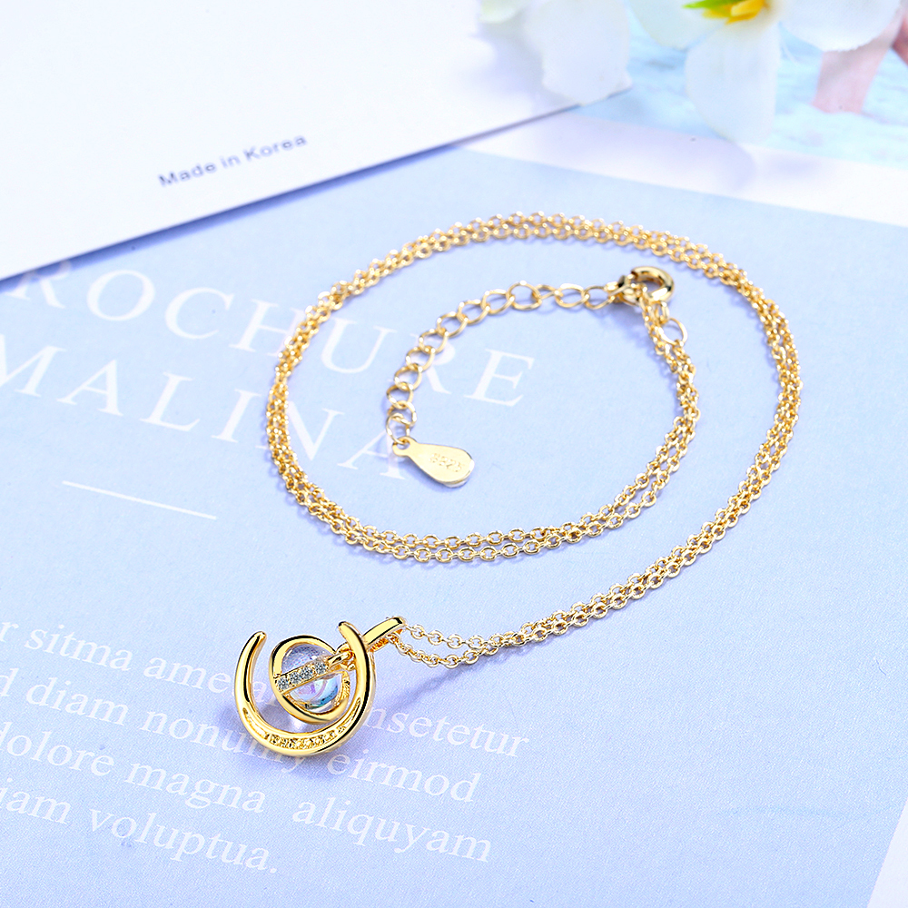 Copper IG Style Elegant Lady Inlay Moon Zircon Pendant Necklace display picture 5