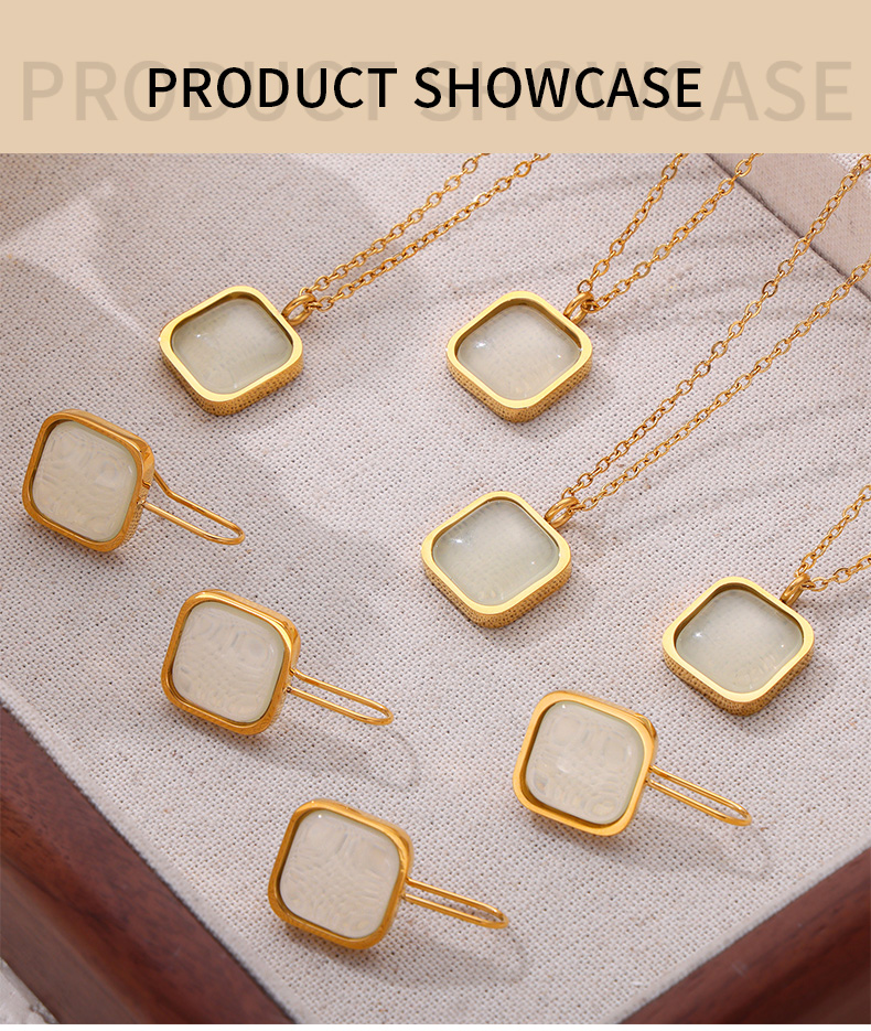 Titan Stahl 18 Karat Vergoldet Elegant Französische Art Einfacher Stil Inlay Quadrat Harz Ohrringe Halskette display picture 1