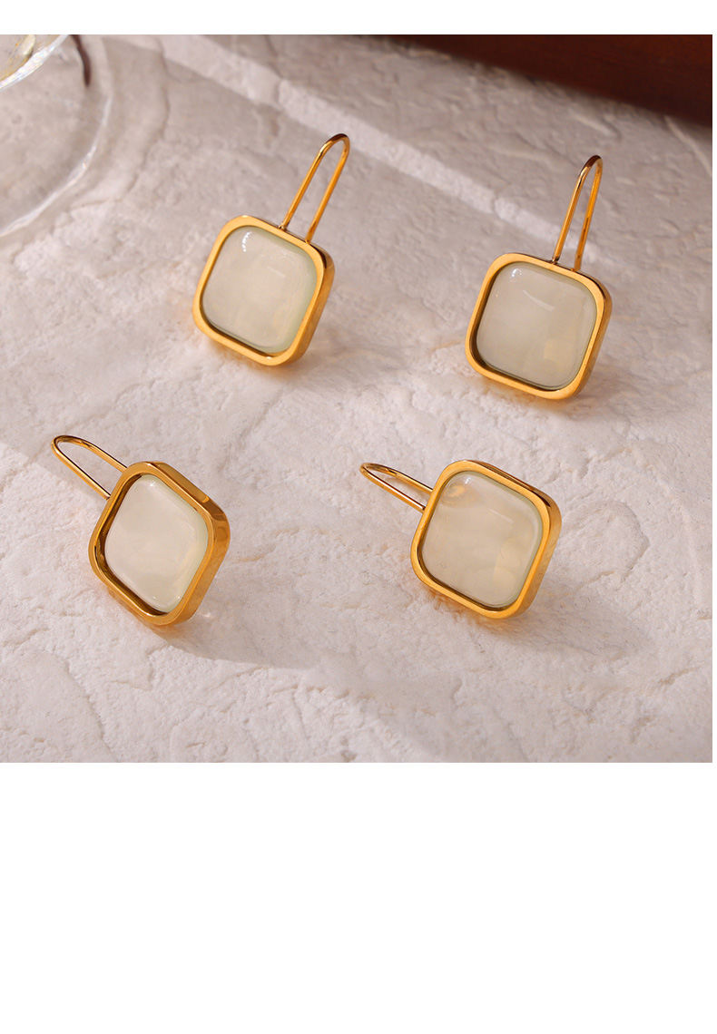 Titanium Steel 18K Gold Plated Elegant French Style Simple Style Inlay Square Resin Earrings Necklace display picture 2