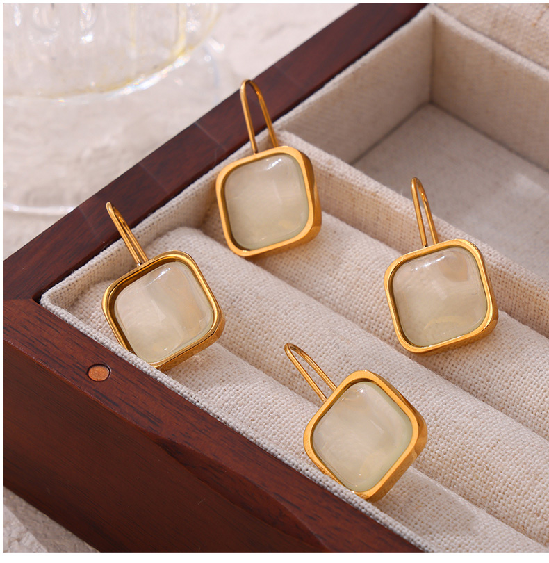 Titan Stahl 18 Karat Vergoldet Elegant Französische Art Einfacher Stil Inlay Quadrat Harz Ohrringe Halskette display picture 4
