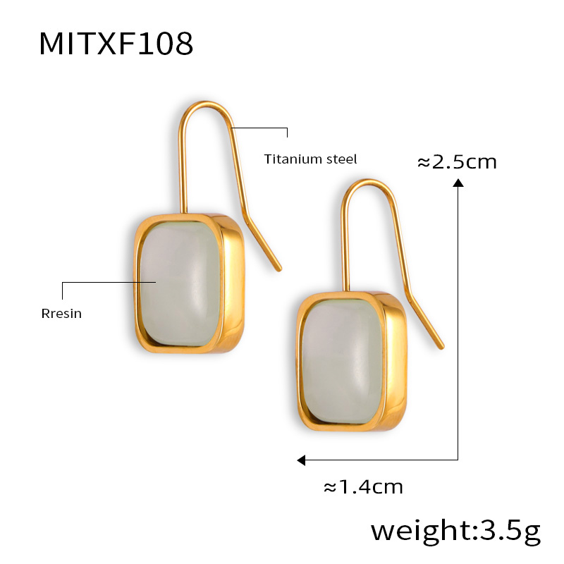 Titan Stahl 18 Karat Vergoldet Elegant Französische Art Einfacher Stil Inlay Quadrat Harz Ohrringe Halskette display picture 6