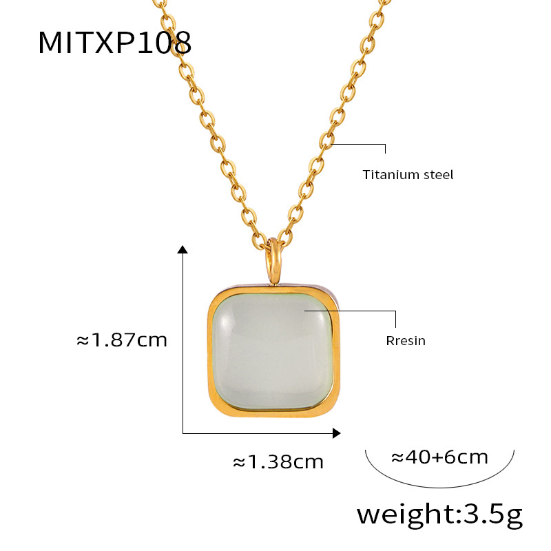 Titanium Steel 18K Gold Plated Elegant French Style Simple Style Inlay Square Resin Earrings Necklace display picture 7