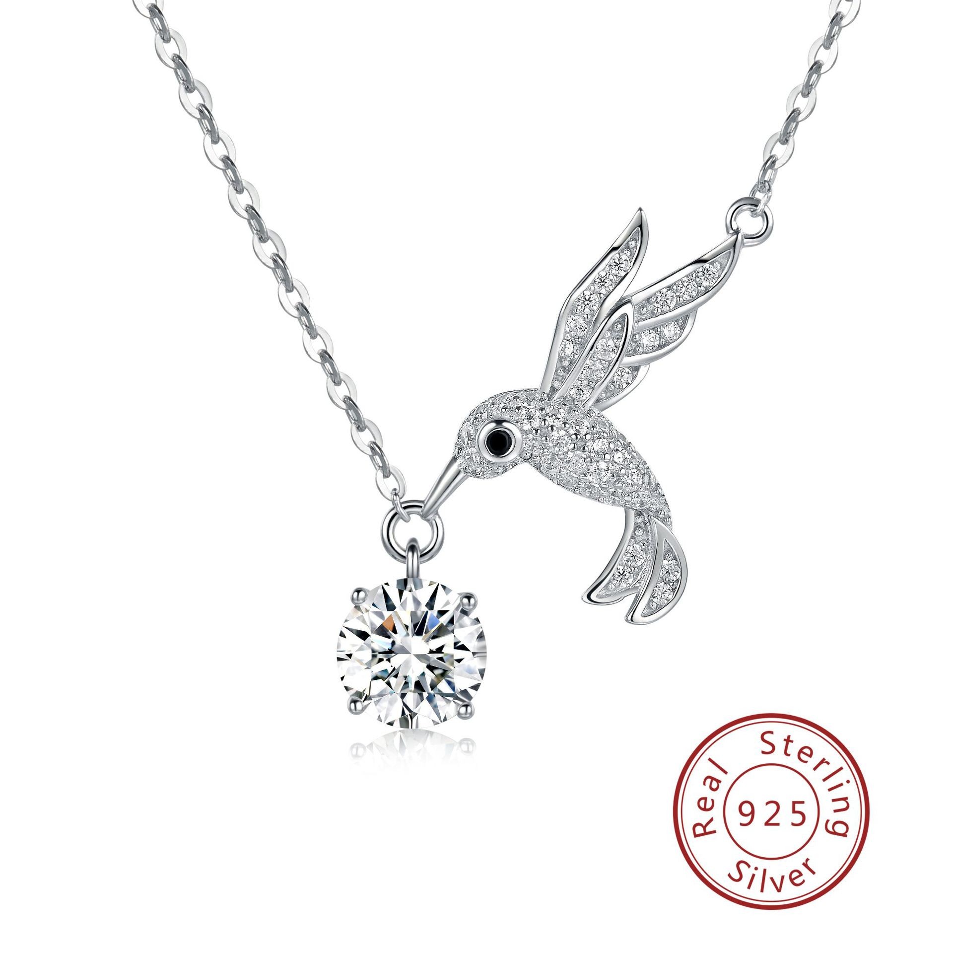 Argent Sterling Plaqué Or 18K Style IG Brillant Incruster Oiseau Moissanite Collier display picture 1