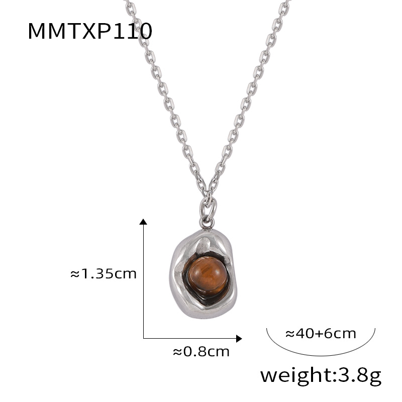 Titanium Steel 18K Gold Plated Casual Retro British Style Inlay Oval Tiger Eye Earrings Necklace display picture 8