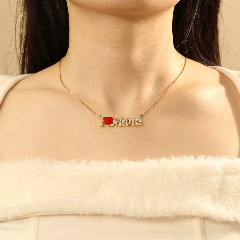 Cobre Chapados en oro de 18k Estilo IG Estilo Moderno Estilo Coreano Esmalte Embutido Carta Forma De Corazón Circón Collar Colgante display picture 3