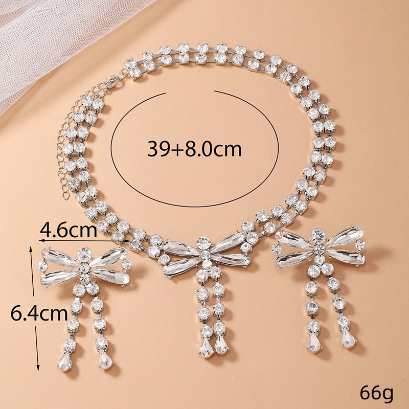 Elegant Wedding Bridal Bow Knot Alloy Inlay Rhinestones Women's Earrings Necklace display picture 3