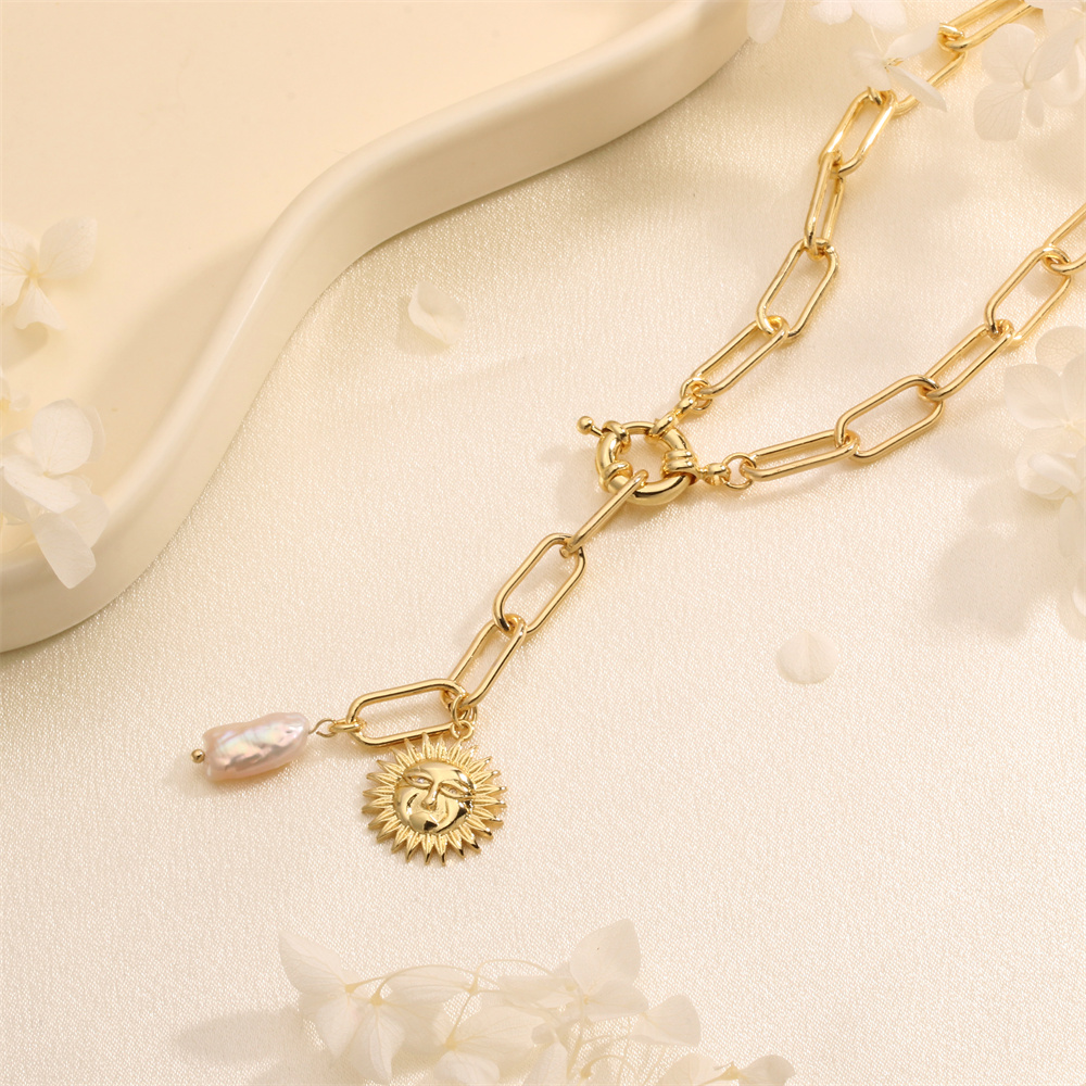 Süßwasserperle Kupfer IG-Stil Elegant Dame Sonnenblume Halskette Mit Anhänger display picture 6