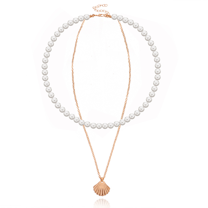 Wholesale Jewelry Casual Simple Style Shell Artificial Pearl Alloy Beaded Handmade Double Layer Necklaces display picture 3