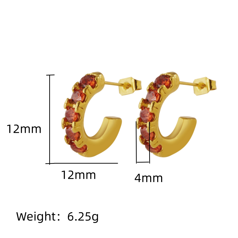1 Pair IG Style Simple Style C Shape Inlay 304 Stainless Steel Zircon 18K Gold Plated Ear Studs display picture 5