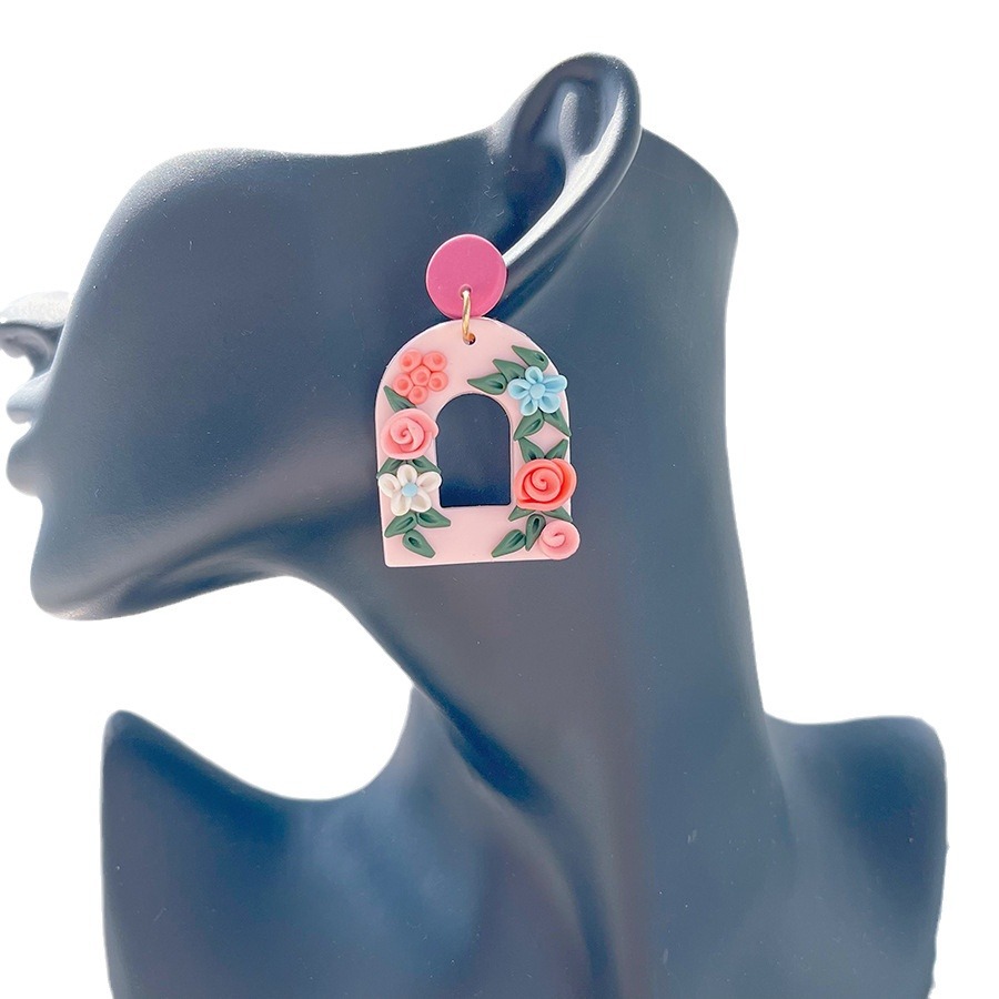 1 Pair Pastoral Rose Flower Handmade Soft Clay Drop Earrings display picture 5
