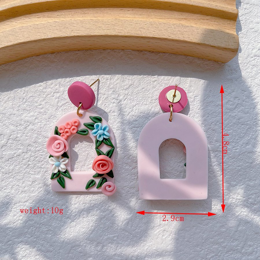 1 Pair Pastoral Rose Flower Handmade Soft Clay Drop Earrings display picture 2