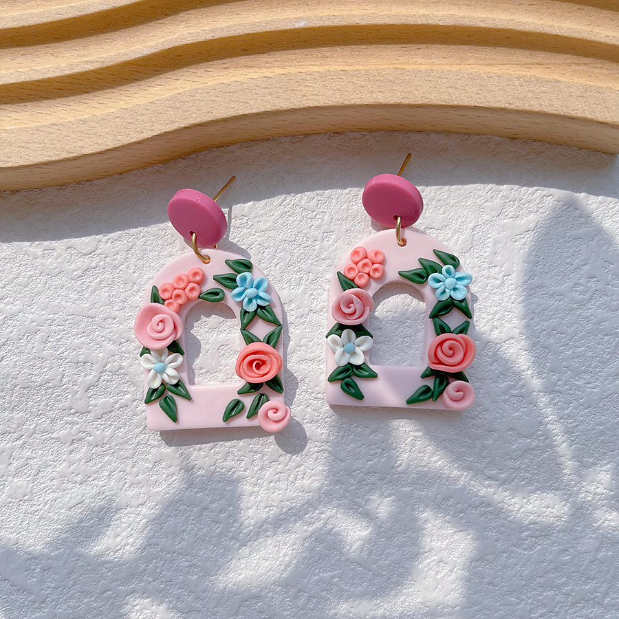 1 Pair Pastoral Rose Flower Handmade Soft Clay Drop Earrings display picture 4