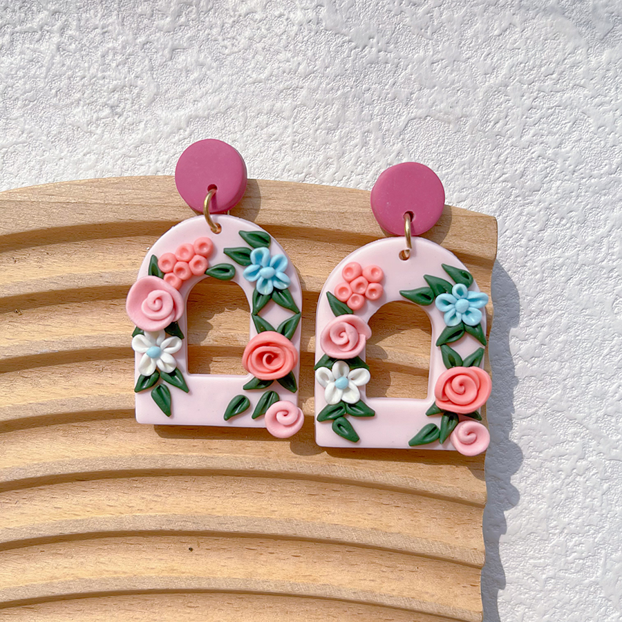 1 Pair Pastoral Rose Flower Handmade Soft Clay Drop Earrings display picture 3