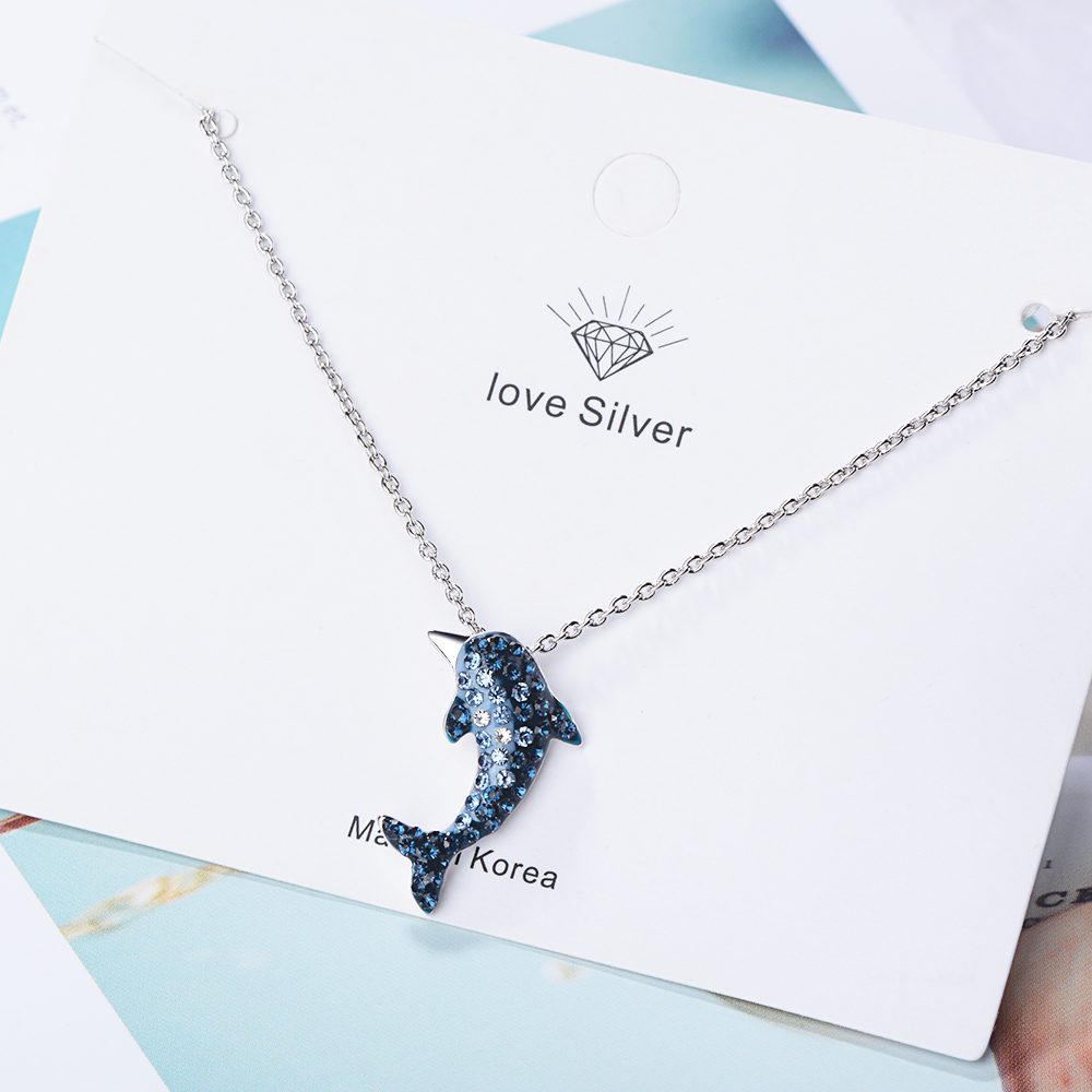 Copper White Gold Plated Cute Simple Style Plating Inlay Dolphin Artificial Crystal Pendant Necklace display picture 5