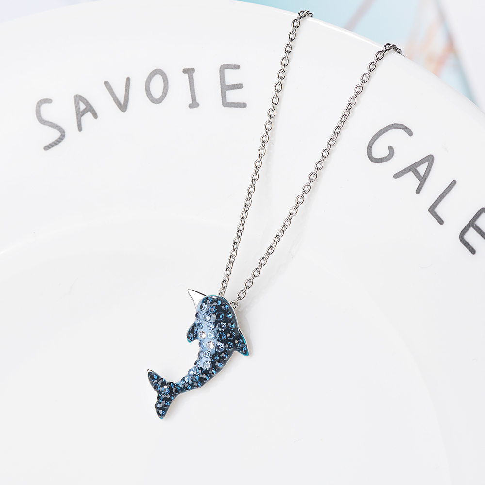 Copper White Gold Plated Cute Simple Style Plating Inlay Dolphin Artificial Crystal Pendant Necklace display picture 3